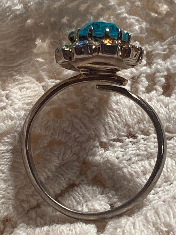 Adjustable Blue Teardrop ring with rainbow stones - image 5