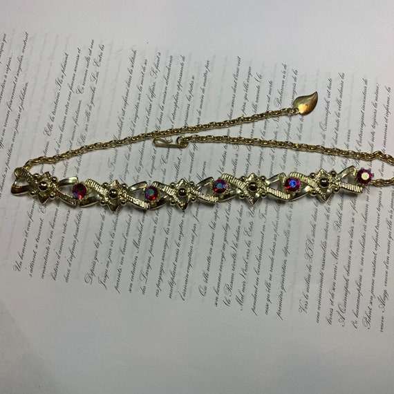 Gold and red Crystal vintage necklace - image 2