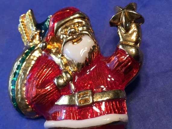 Vintage Christmas Brooch  - Enameled Santa - image 2