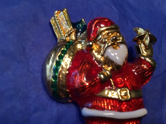 Vintage Christmas Brooch  - Enameled Santa - image 4