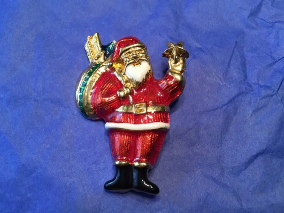 Vintage Christmas Brooch  - Enameled Santa - image 1