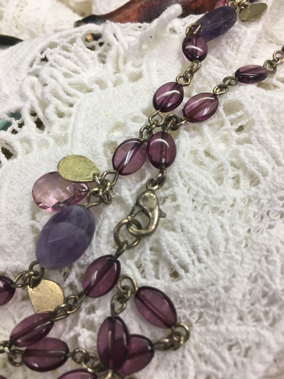 1960s purple bead and gold necklace- boho - image 2