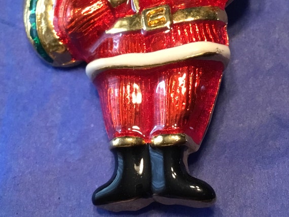 Vintage Christmas Brooch  - Enameled Santa - image 3