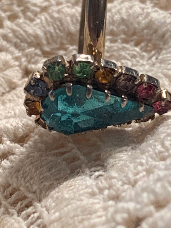 Adjustable Blue Teardrop ring with rainbow stones - image 4