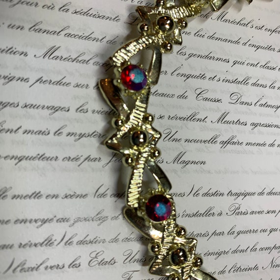 Gold and red Crystal vintage necklace - image 3