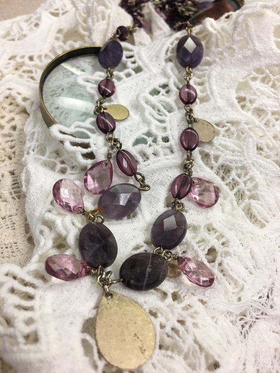 1960s purple bead and gold necklace- boho - image 3