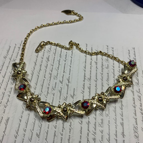 Gold and red Crystal vintage necklace - image 1