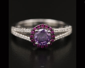 Purple and Ruby set in Sterling Silver - Size 7