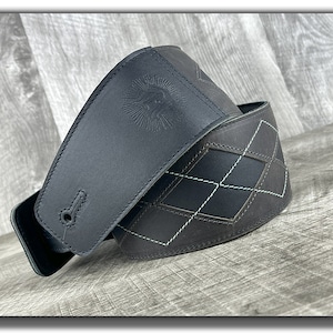 Leather Guitar Strap, Argyle Guitar Strap, Acoustic Guitar Strap, Electric Guitar Strap, Bass Guitar Strap, &quot;Everett&quot;, Gift for Guitarist