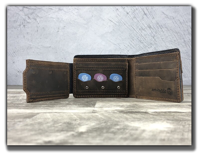 Leather Guitar Pick Wallet, Leather Wallet With Pick Holder, Wallet for