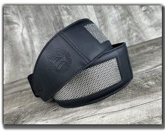 Leather Guitar Strap for Electric, Bass and Acoustic Guitar - 3", Full Grain Leather, Silver and Black, Limited Edition, Padded, "Shimmer"