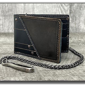 Cartera de cuero con cadena, cartera de cuero para motociclistas, cartera para púas de guitarra con cadena, cartera para motociclistas