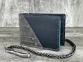 Leather Chain Wallet with Guitar Pick Holders for Guitar Player - Full Grain Leather, Grey/Black