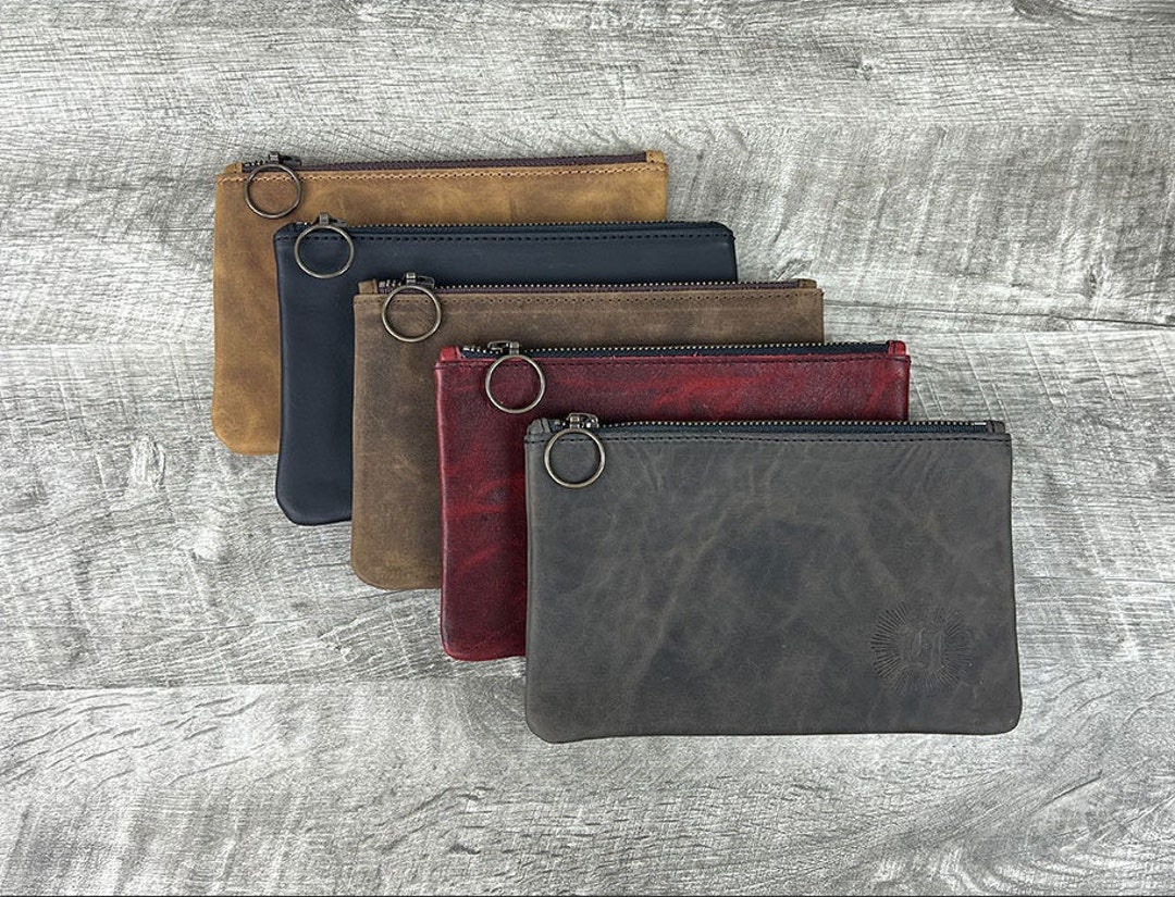 Personalized Leather Pouch small, Leather Zipper Pouch, Personalized