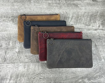 Bolsa de couro com zíper (necessaire de maquiagem, carteira de couro) - Personalizada/Monogramada, couro legítimo, pequena