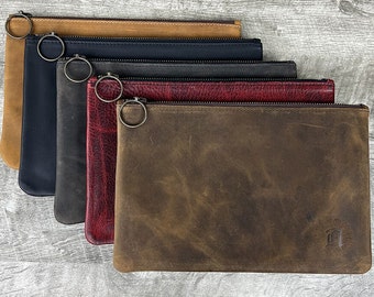 Bolsa de couro com zíper (necessaire de maquiagem, carteira de couro) - Personalizada/Monogramada, couro legítimo, tamanho médio