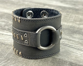 Leather Cuff Bracelet, Leather Biker Bracelet, Rocker Bracelet, Leather Cuff