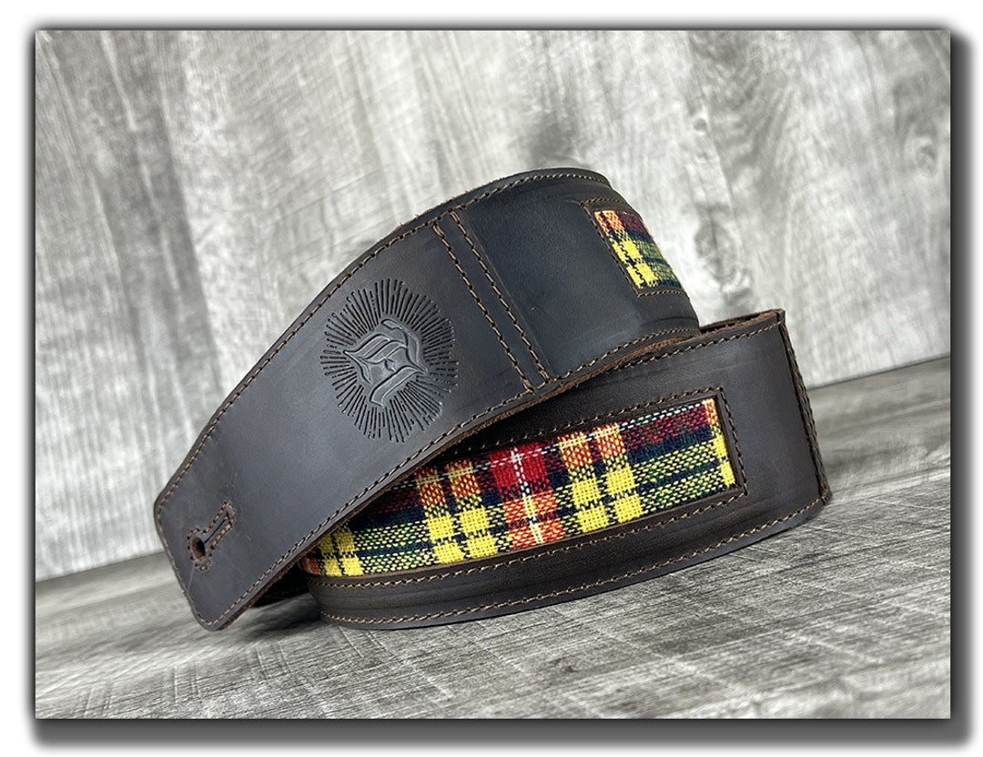 Tartan Plaid Guitar Strap, Leather Guitar Strap, Acoustic Guitar Strap