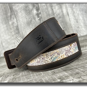 Sangle de guitare florale en velours côtelé, Sangle de guitare en cuir, Sangle de guitare acoustique, Sangle de guitare électrique, Sangle de guitare folk, Cadeau pour guitariste