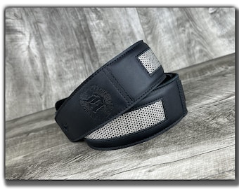 Leather Guitar Strap for Electric, Bass and Acoustic Guitar - 2", Full Grain Leather, Silver and Black, Limited Edition, Padded, "Shimmer"