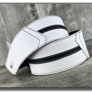 White Guitar Strap, Leather Guitar Strap, Leather Bass Strap, Leather Acoustic Guitar Strap, Gift for Guitarist, Guitarist Gift, Straight Up