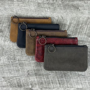 Personalisierte Ledertasche (extra klein), Ledertasche mit Reißverschluss, personalisierte Tasche, personalisiertes Geschenk, Monogramm, Kartenetui, Geldbörse