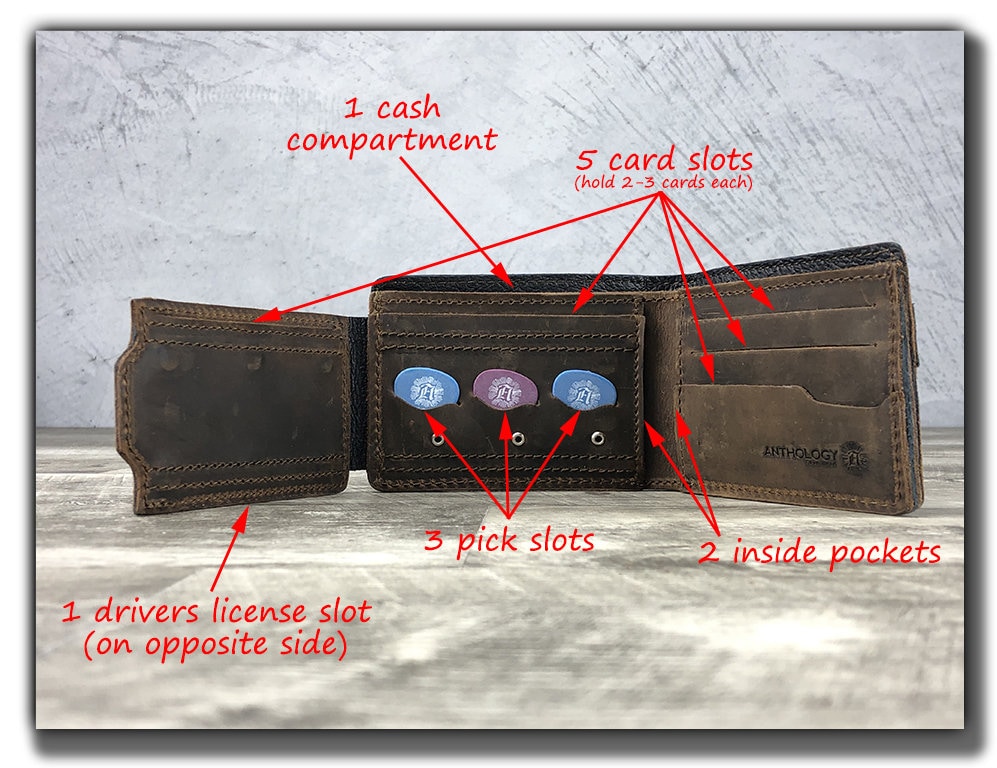 Leather Guitar Pick Wallet, Leather Wallet With Pick Holder, Wallet for