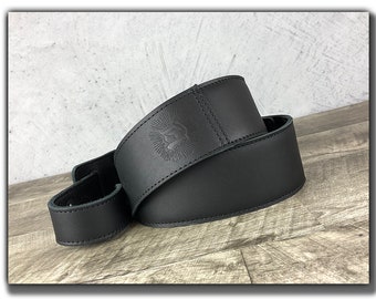 Sangle en cuir pour guitare électrique, basse et acoustique - 2", Cuir pleine fleur, Rembourrée, Noir, « The Reticent »