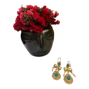 Aretes de filigrana dorada con cristales azules / Pendientes de filigrana / Joyería mexicana artesanal