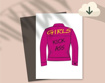 Girls Kick Ass Card | Printable Valentine's Day Card | Instant Digital Download | Galentine's Day Card | Fashion Card