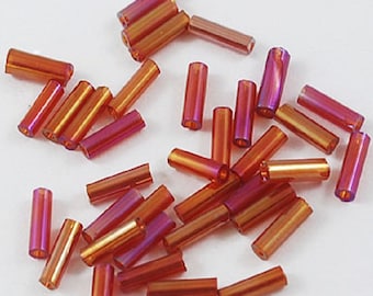 Glass Bugle Beads - Rainbow Red - 6 x 2mm - 20g (250+ Pieces)