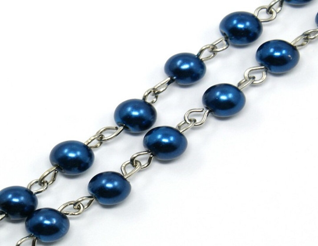 Glass Pearl Beaded Silver Chain - 50cm - 38 X 8mm Beads - Choose Your ...