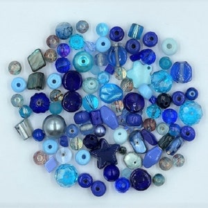 Glass Bead Mix - Blue - 50g - Approx 80 to 100 Pieces
