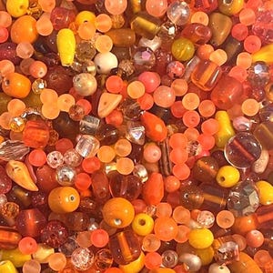 Glass Bead Mix - Orange - 50g - Size 4mm to 12mm - Approx 80 to 100 Pieces