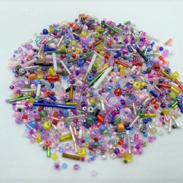 Glass Bugle & Seed Bead Mix - Assort Colours And Sizes - 25g  50g  100g Packs