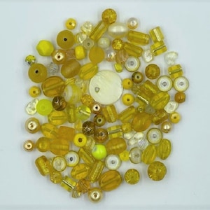 Glass Bead Mix - Gold / Yellow - 50g - Approx 80 to 100 Pieces