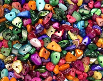 Natural Chip Dyed Shell Beads - Multi Colours – 20g - 100+ Pieces