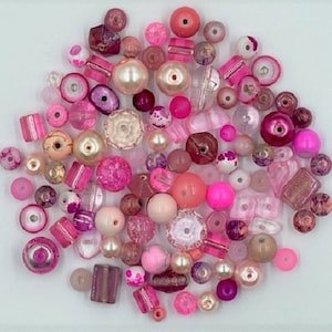 Glass Bead Mix - Pink - 50g - Approx 80 to 100 Pieces