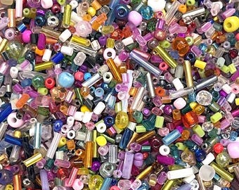 Glass Bugle & Seed Bead Mix - Assort Colours And Sizes - 25g  50g  100g Packs
