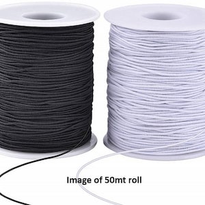 5mts of Elastic Cord - 1mm Hat Elastic - Black or White