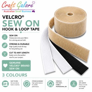 Genuine VELCRO® Sew On Hook & Loop Tape 50cm x 38mm Beige Black White