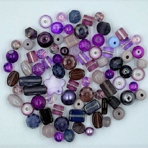 Glass Bead Mix - Purple - 50g - Approx 80 to 100 Pieces