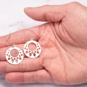 Silver Circle Dangle Earrings Silver Plated, Minimalist Boho Dangle Earrings, Hypoallergenic Everyday Small Round Earrings, Mothers Day Gift