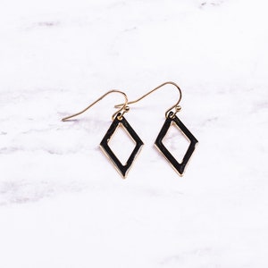 Black Enamel Earrings, Boho Dangle earrings, Drop Enamel Earrings, Valentine Gift Ideas, Minimalist Earrings for Women