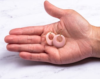 Pink Circle Enamel Earrings, Boho Dangle Earrings, Minimalist Earrings Women, Mothers Day Gift, Enamel Dangle Earrings, Handmade Jewelry