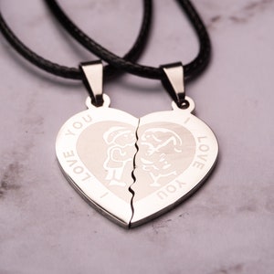 Heart Couple Necklace Set of 2 Matching Necklace for Boyfriend and Girlfriend, His and Hers Gift Ideas Necklace, Valentine Gift Ideas.