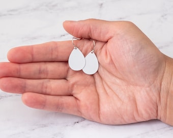 White Boho Dangle Earrings Woman, Simple Dangle Earrings, Teardrop Earrings, Gift For Women Earrings, Dainty Dangle Earring, Silver Earring