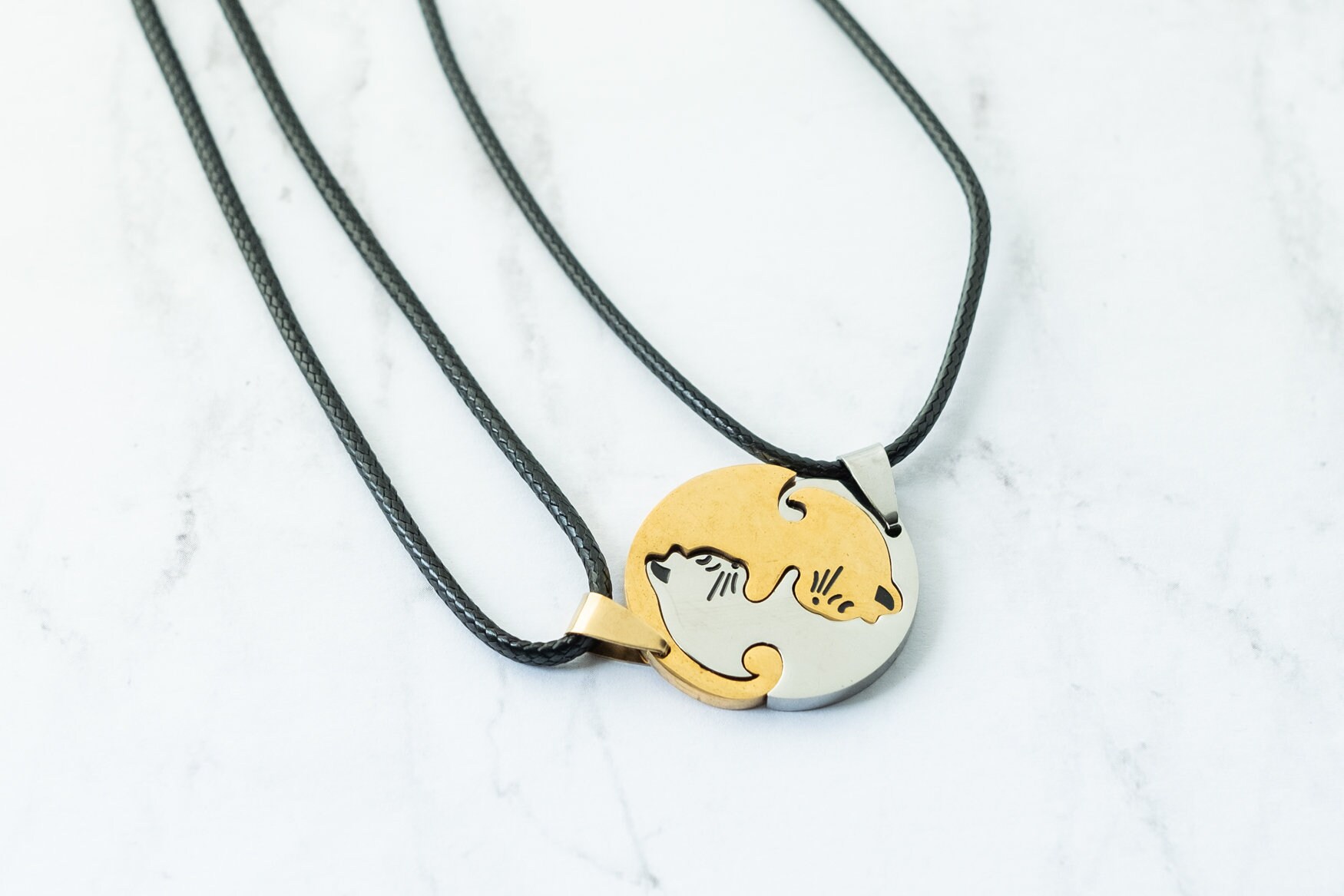 Cat Couple Necklace Set of 2 Matching 