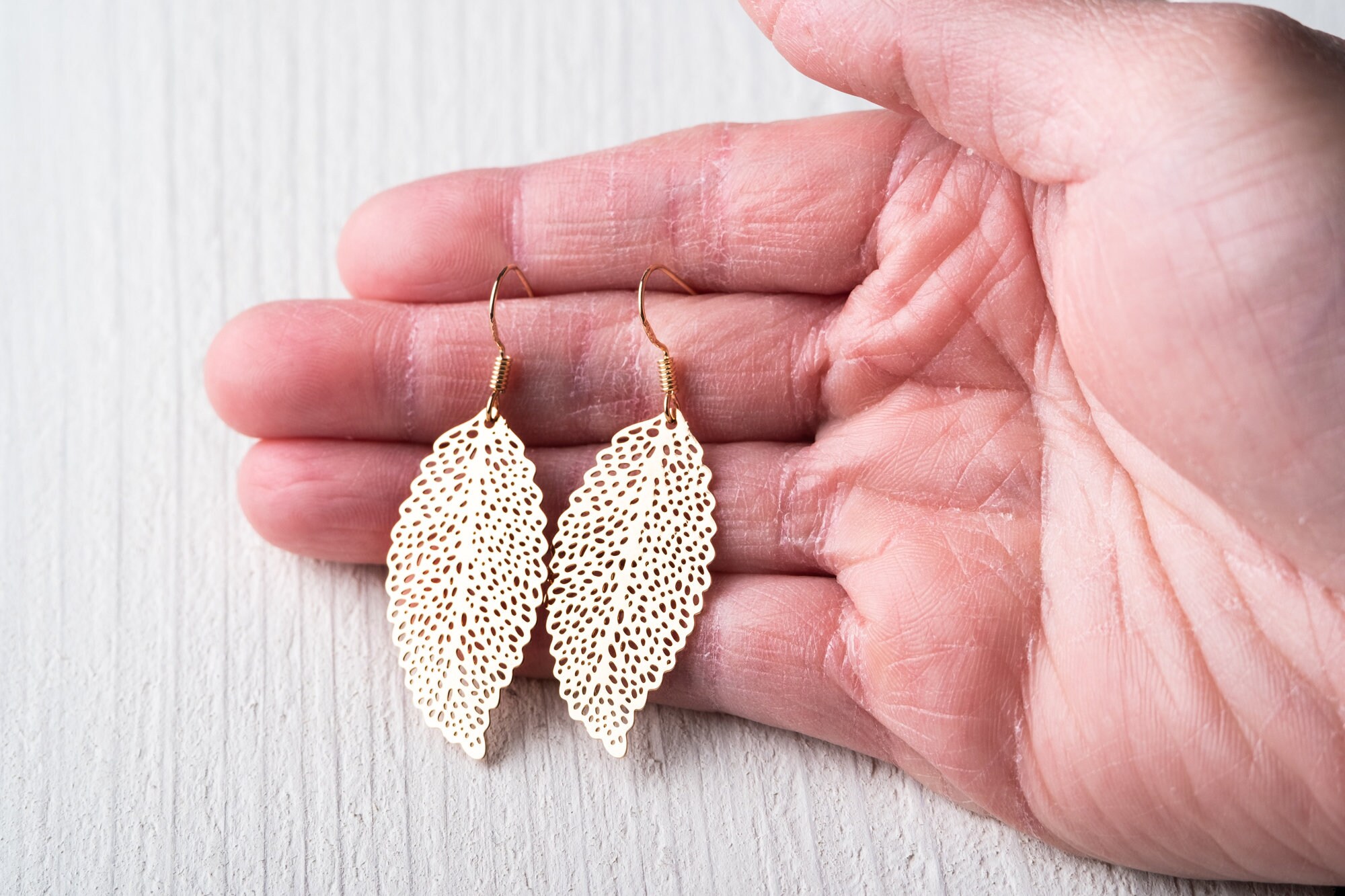 Gold Leaf Earrings Filigree Earrings Dangle Boho Earrings Etsy