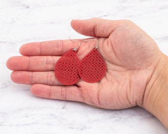 Red Teardrop Filigree Earrings, Boho Earrings Dangle, Laser Cut Earrings, Mothers Day Gift ideas, Earrings For Women, Lightweight Earrings.